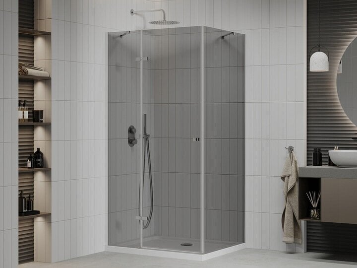 Dušas kabīne Mexen Roma ar paliktni un sifonu, Graphite+White/Chrome, 110x70,80,90,100 cm cena un informācija | Dušas kabīnes | 220.lv