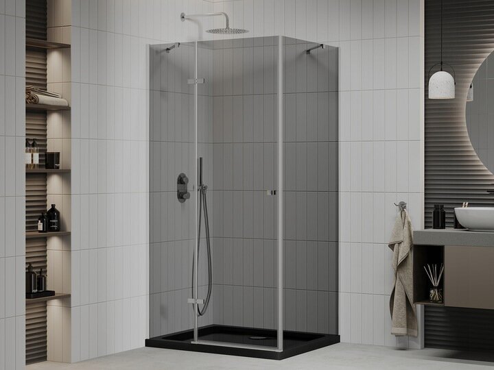 Dušas kabīne Mexen Roma ar paliktni un sifonu, Graphite+Black/Chrome, 100x80,90 cm cena un informācija | Dušas kabīnes | 220.lv