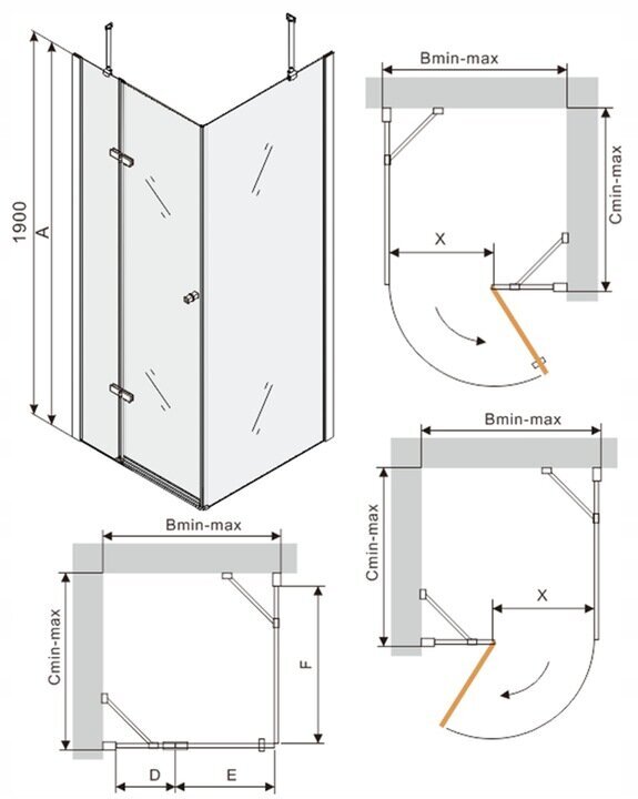 Dušas kabīne Mexen Roma ar paplāti un sifonu, melns+balts/melns, 120x70,80,90,100 cm cena un informācija | Dušas kabīnes | 220.lv