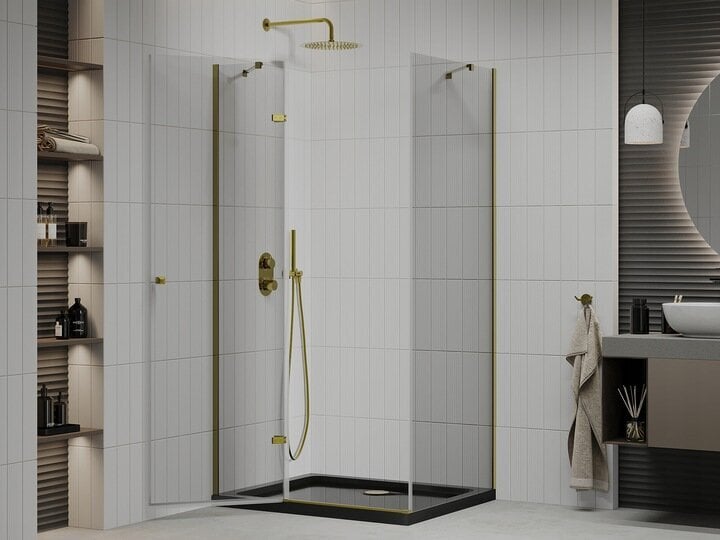 Dušas kabīne Mexen Roma ar paliktni un sifonu, Gold+Black/Gold, 80x80,100 cm cena un informācija | Dušas kabīnes | 220.lv