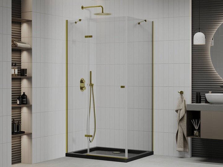 Dušas kabīne Mexen Roma ar paliktni un sifonu, Gold+Black/Gold, 100x80,90 cm цена и информация | Dušas kabīnes | 220.lv
