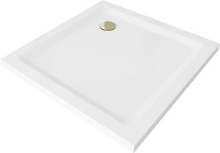 Kvadrāta dušas paliktnis Mexen Flat Slim ar sifonu, White+Gold, 70x70, 80x80, 90x90, 100x100 cm cena un informācija | Dušas paliktņi | 220.lv