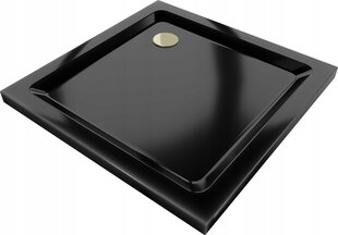 Kvadrāta dušas paliktnis Mexen Flat Slim ar sifonu, Black+Gold, 70x70,80x80,90x90,100x100 cm cena un informācija | Dušas paliktņi | 220.lv