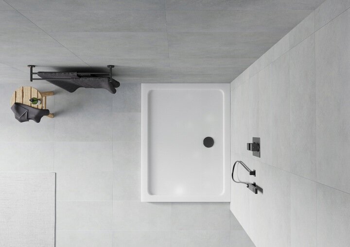 Taisnstūra dušas paliktnis Mexen Flat Slim ar sifonu, White+Black, 80x70 cm cena un informācija | Dušas paliktņi | 220.lv