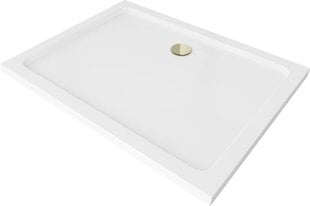 Taisnstūra dušas paliktnis Mexen Flat Slim ar sifonu, White+Gold, 80x70 cm цена и информация | Душевые поддоны | 220.lv
