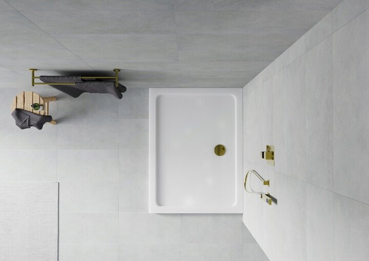 Taisnstūra dušas paliktnis Mexen Flat Slim ar sifonu, White+Gold, 140x70,80,90,100 cm cena un informācija | Dušas paliktņi | 220.lv