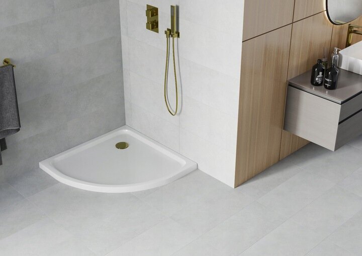 Pusapaļš dušas paliktnis Mexen Flat Slim ar sifonu, White+Gold, 70x70,80x80,90x90,100x100 cm цена и информация | Dušas paliktņi | 220.lv
