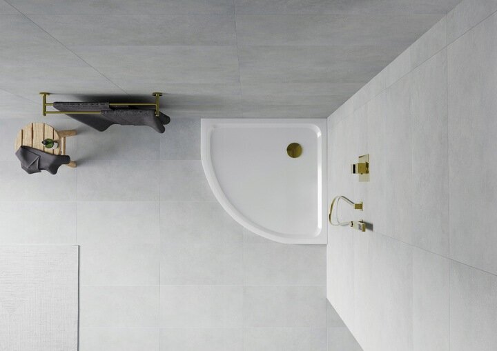 Pusapaļš dušas paliktnis Mexen Flat Slim ar sifonu, White+Gold, 70x70,80x80,90x90,100x100 cm cena un informācija | Dušas paliktņi | 220.lv