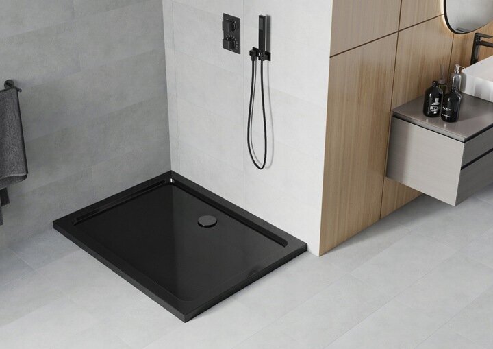 Taisnstūra dušas paliktnis Mexen Flat Slim ar sifonu, Black, 140x70,80,90,100 cm cena un informācija | Dušas paliktņi | 220.lv