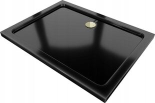 Taisnstūra dušas paliktnis Mexen Flat Slim ar sifonu, Black+Gold, 80x70 cm цена и информация | Душевые поддоны | 220.lv