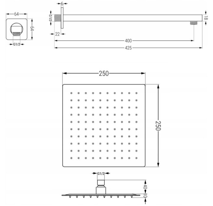 Zemapmetuma dušas un vannas komplekts ar termostatu Mexen Cube 7in1, 25x25 cm, Rose Gold cena un informācija | Dušas komplekti un paneļi | 220.lv