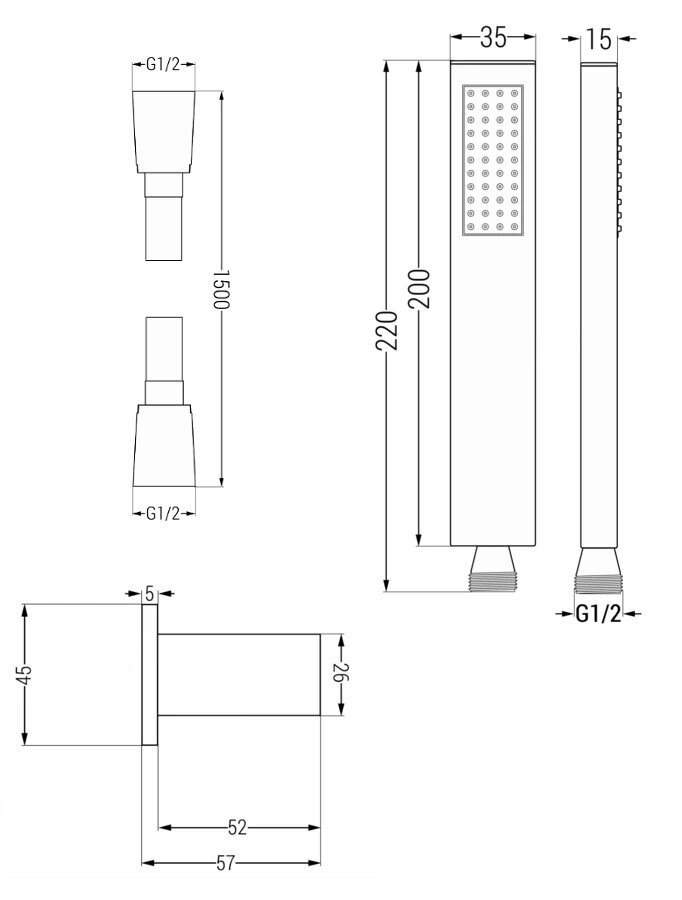 Zemapmetuma dušas komplekts ar termostatu Mexen Cube 6in1, 30x30 cm, Black cena un informācija | Dušas komplekti un paneļi | 220.lv