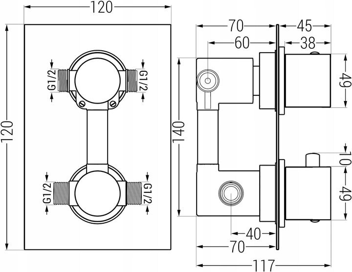 Zemapmetuma dušas komplekts ar termostatu Mexen Cube 6in1, 30x30 cm, Black cena un informācija | Dušas komplekti un paneļi | 220.lv