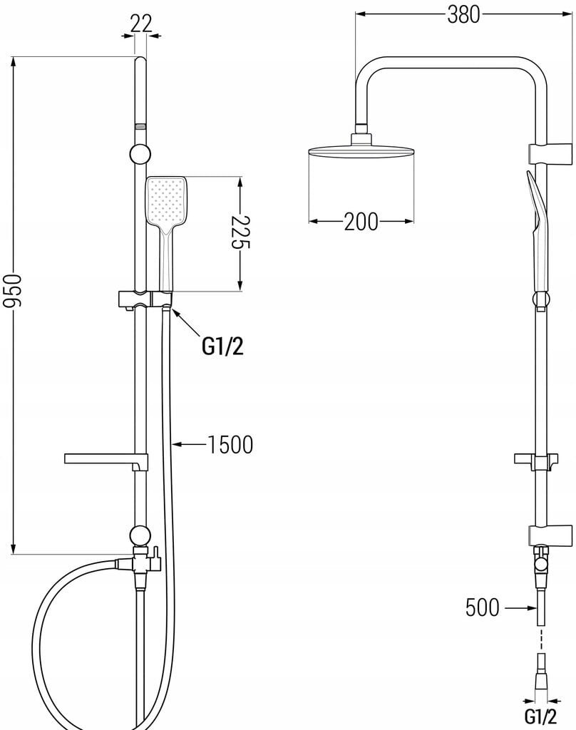 Vannas-dušas sistēma ar termostata jaucējkrānu Mexen Sven Cube, Black cena un informācija | Dušas komplekti un paneļi | 220.lv