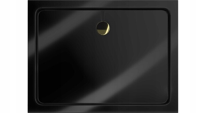 Taisnstūra dušas paliktnis Mexen Flat Slim ar sifonu, Black+Gold, 90x70,80 cm cena un informācija | Dušas paliktņi | 220.lv