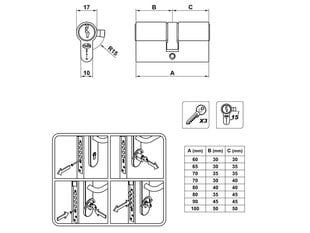 Cilindrs 9500, 40+40=80mm, hromēts цена и информация | Дверные замки | 220.lv