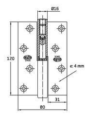 Eņģe 419B, 120*80*4mm, D-kreisā, misiņa kaina ir informacija | Durvju stopētāji un citi aksesuāri | 220.lv