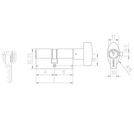 Цилиндр с закрывателем ME, 45B+60=105 мм, латунь цена и информация | Дверные защелки | 220.lv