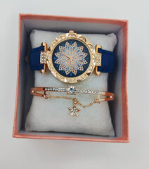 Sieviešu spilgts pulksteņa un rokassprādzes komplekts dāvanu kastītē, zils cena un informācija | Rokassprādzes | 220.lv