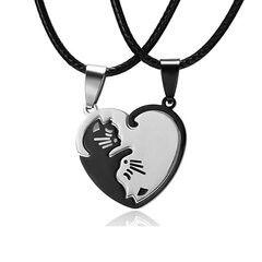 Ожерелье-сердце из двух частей с двумя кошками, черное и серебряное цена и информация | Украшения на шею | 220.lv
