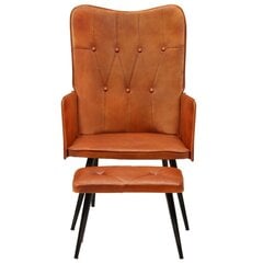 vidaXL atzveltnes krēsls ar kāju balstu, brūna dabīgā āda цена и информация | Кресла для отдыха | 220.lv