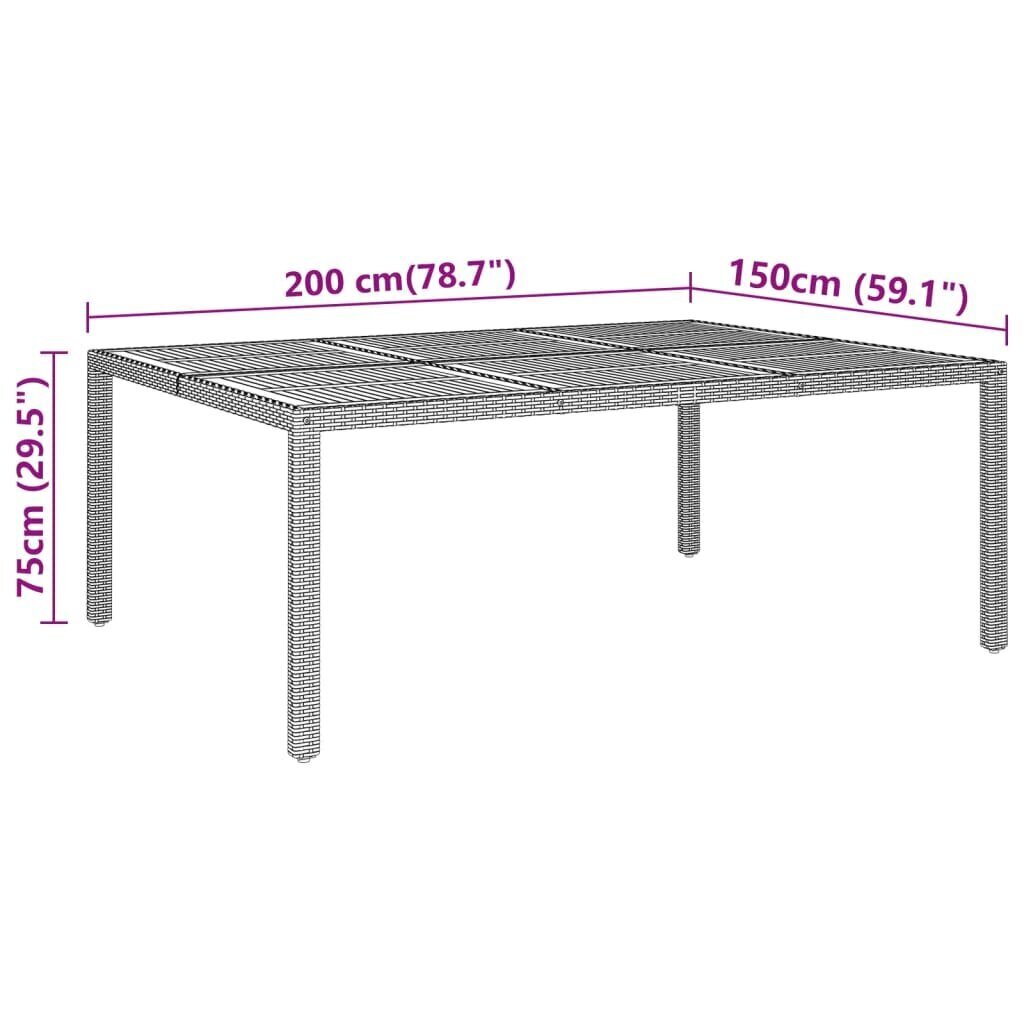 vidaXL dārza galds, 200x150x75cm, akācijas koks, pelēka PE rotangpalma cena un informācija | Dārza galdi | 220.lv