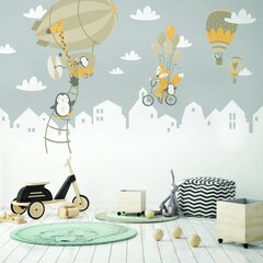 Vinila sienas uzlīmes Baloni, pingvīni un lapsas Dzīvnieku uzlīmes bērniem Bērnu istabas dekors - 260 cm (platums) cena un informācija | Dekoratīvās uzlīmes | 220.lv