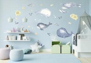 Vinila sienas uzlīmes, okeāns un vaļi jūras tematikā, bērnu istabas dekors — 200 x 200 cena un informācija | Dekoratīvās uzlīmes | 220.lv