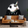 Vinila sienas uzlīme Thinking Panda ar austiņām, interjera dekors - 200 x 137 cm