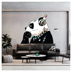 Vinila sienas uzlīme Thinking Panda ar austiņām, interjera dekors - 200 x 137 cm cena un informācija | Dekoratīvās uzlīmes | 220.lv