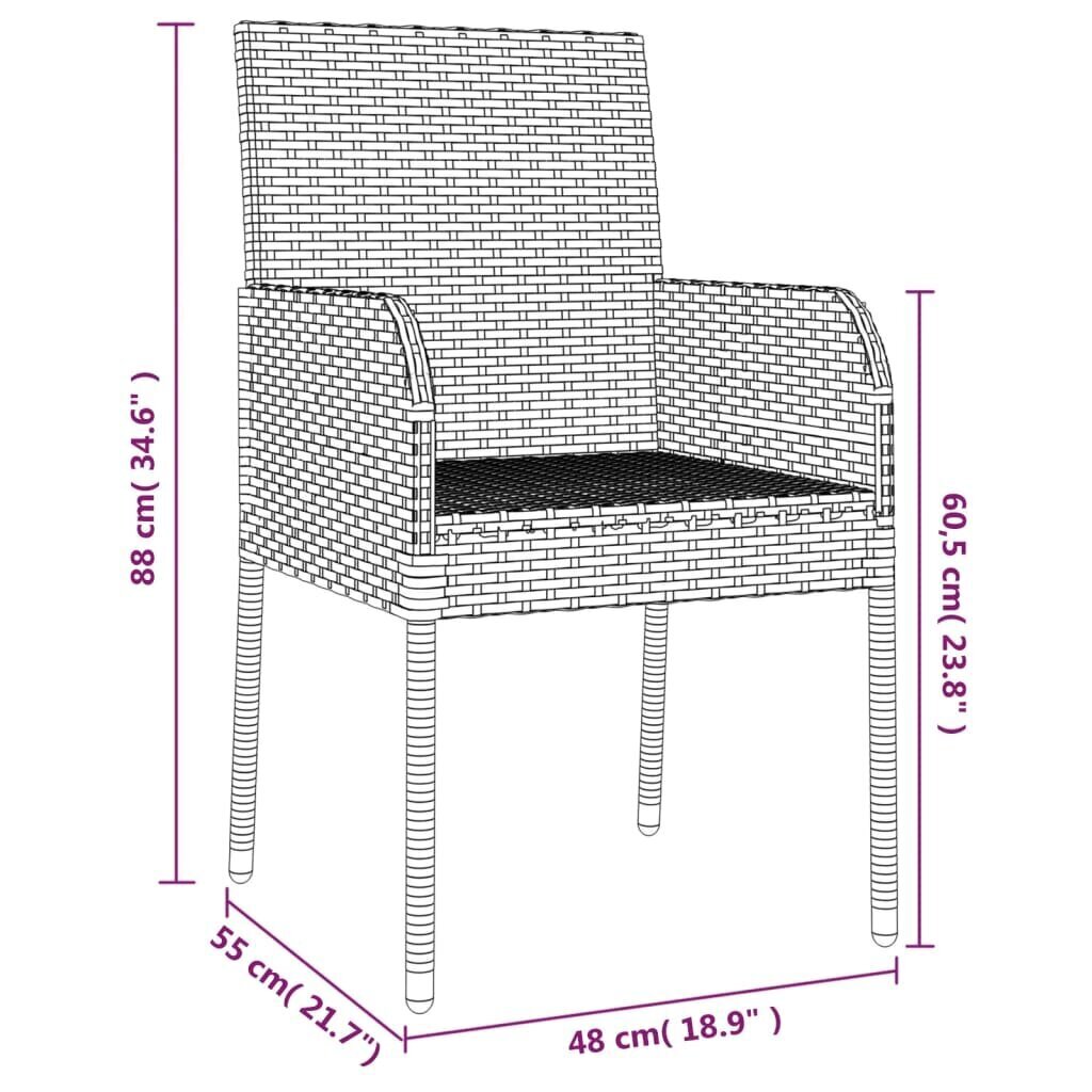 vidaXL dārza krēsli ar matračiem, 4 gab., pelēka PE rotangpalma cena un informācija | Dārza krēsli | 220.lv