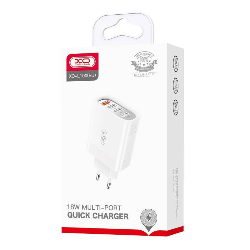 Wall Charger XO L100 USB QC 3.0 + 3x USB 2.4A (white) цена и информация | Lādētāji un adapteri | 220.lv