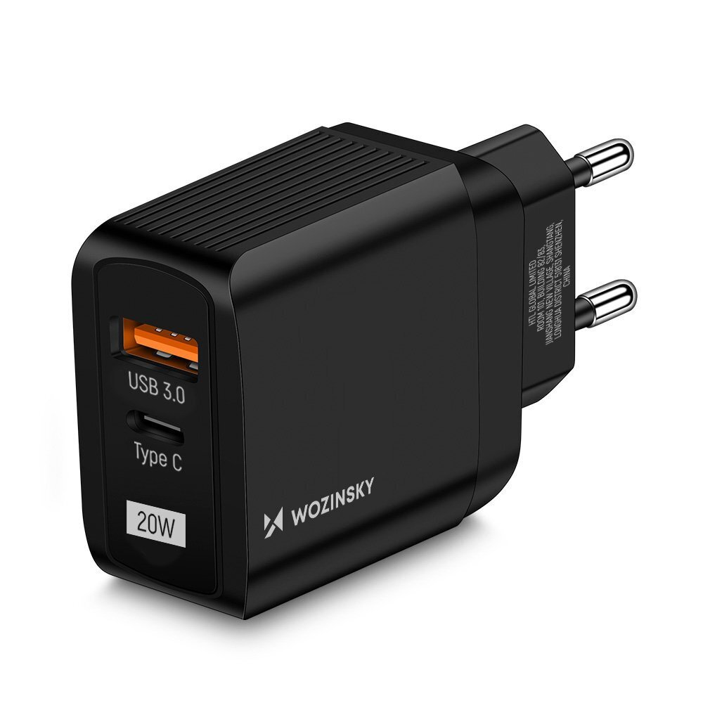 Wozinsky USB charger with 2 ports (USB, USB C) 20 W black цена и информация | Lādētāji un adapteri | 220.lv