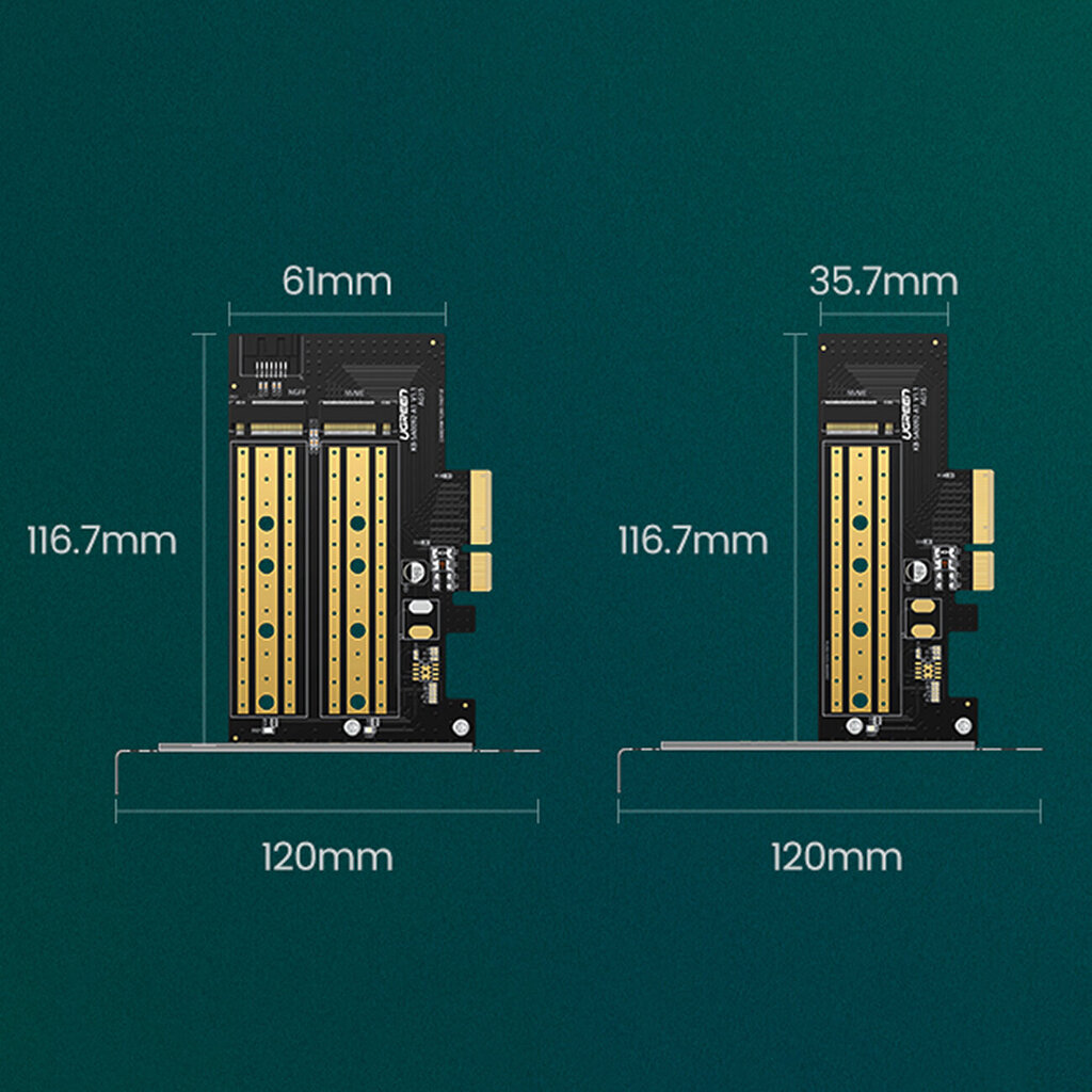 Ugreen PCIe 3.0 x4 to SSD M.2 M-Key / M.2 B-Key CM302 cena un informācija | Kontrolieri | 220.lv