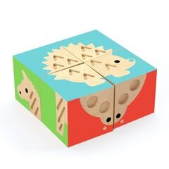 Koka klucīšu puzle - Dzīvnieku tekstūras (4 gab), DJECO DJ06217 cena un informācija | Rotaļlietas zīdaiņiem | 220.lv