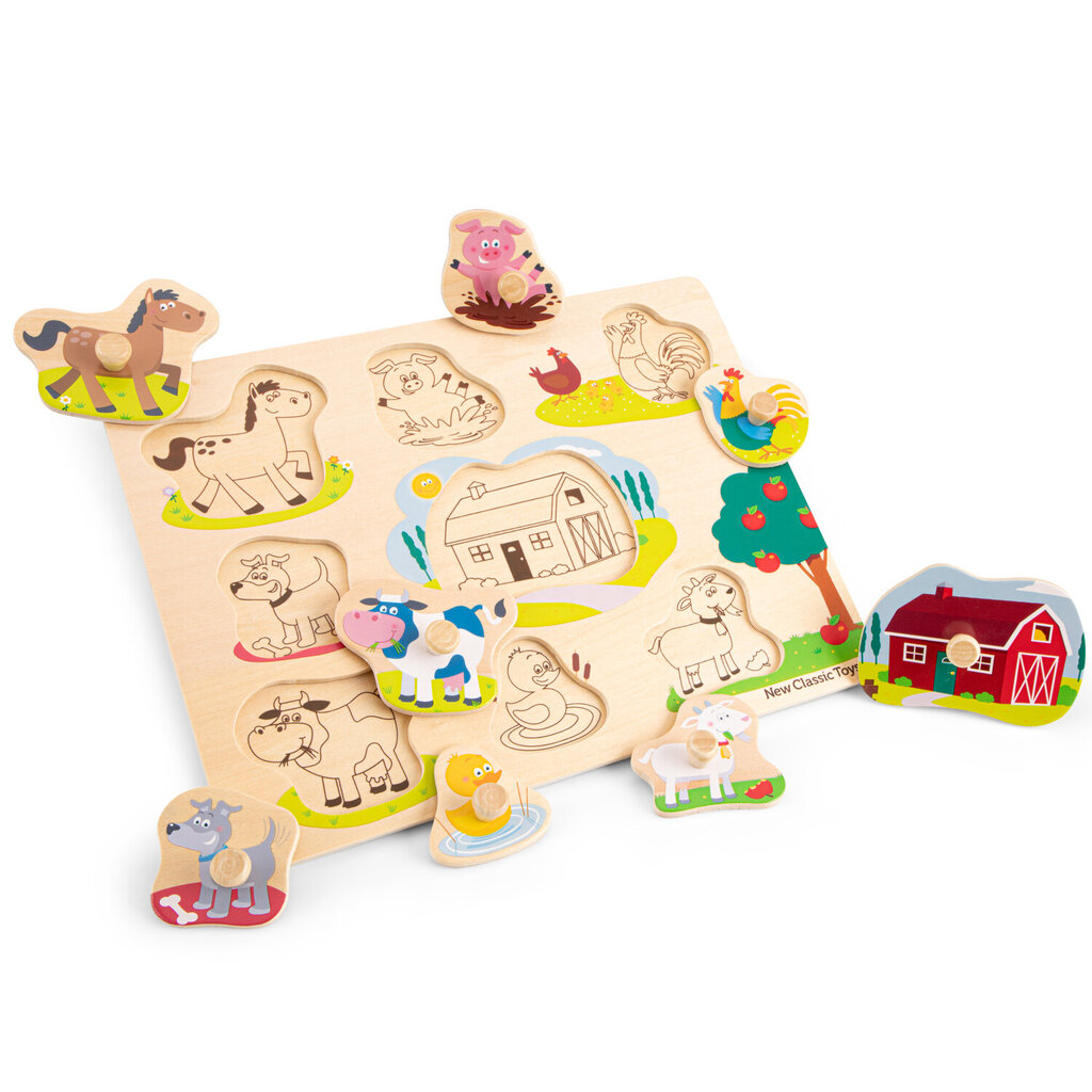 Koka puzle mazajiem - Ferma (8 gab.), New Classic Toys 10430 cena un informācija | Rotaļlietas zīdaiņiem | 220.lv