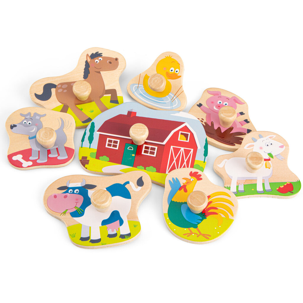 Koka puzle mazajiem - Ferma (8 gab.), New Classic Toys 10430 cena un informācija | Rotaļlietas zīdaiņiem | 220.lv