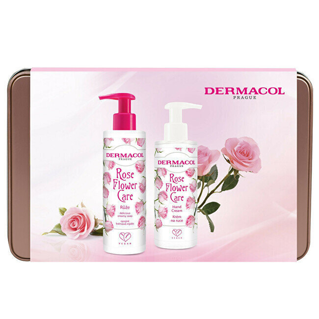 Dāvanu komplekts Dermacol  Rose Flower rožu aromāts: krēmīgas ziepes 250 ml + roku krēms 150 ml cena un informācija | Dušas želejas, eļļas | 220.lv