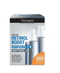 Косметический набор Neutrogena Retinol Boost: дневной крем SPF 15 50 мл + ночной крем с ретинолом 50 мл цена и информация | Наносите на чистую кожу лица. Подержите около 10-15 минут и смойте водой. | 220.lv