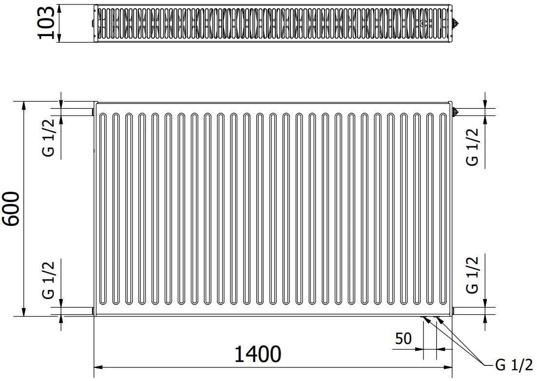 Radiators Mexen CV22, 600 x 1400 mm, 2314 W, apakšējais savienojums цена и информация | Apkures radiatori | 220.lv