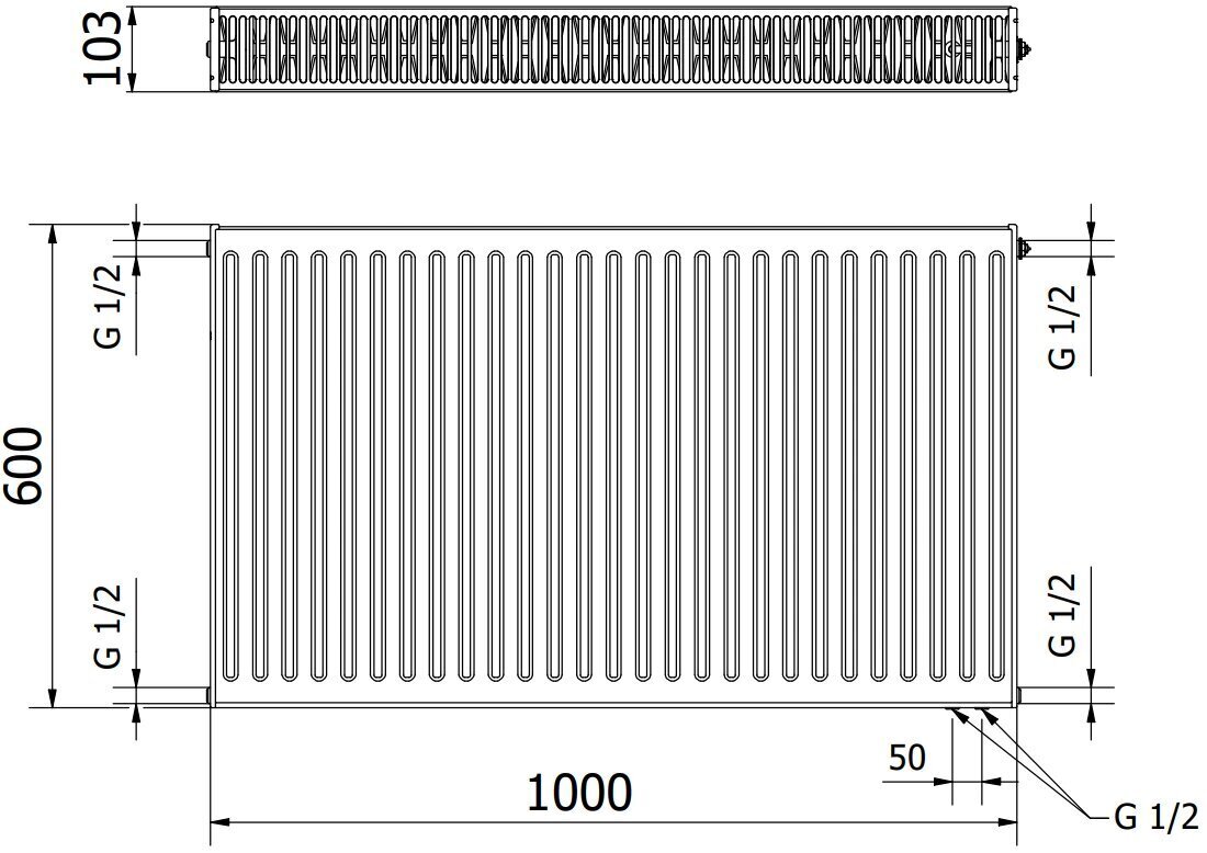 Radiators Mexen CV22, 600 x 1000 mm, 1653 W, apakšējais savienojums цена и информация | Apkures radiatori | 220.lv