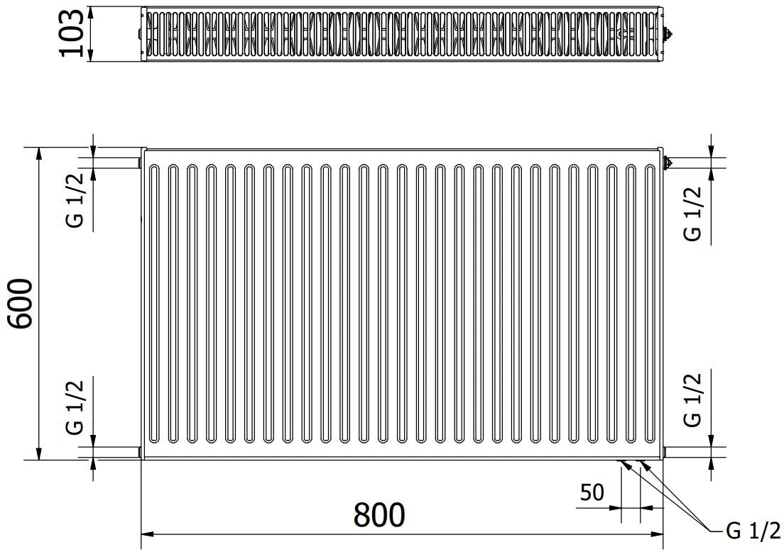 Radiators Mexen CV22, 600 x 800 mm, 1322 W, apakšējais savienojums цена и информация | Apkures radiatori | 220.lv