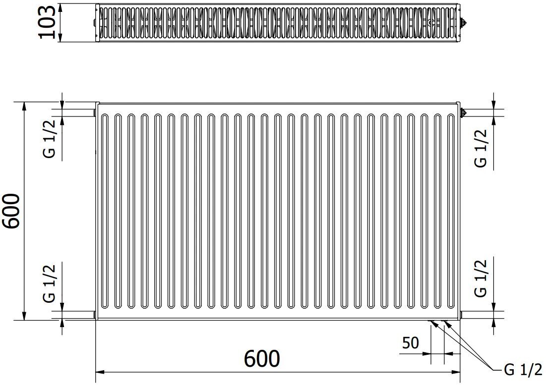 Radiators Mexen CV22, 600 x 600 mm, 992 W, apakšējais savienojums цена и информация | Apkures radiatori | 220.lv