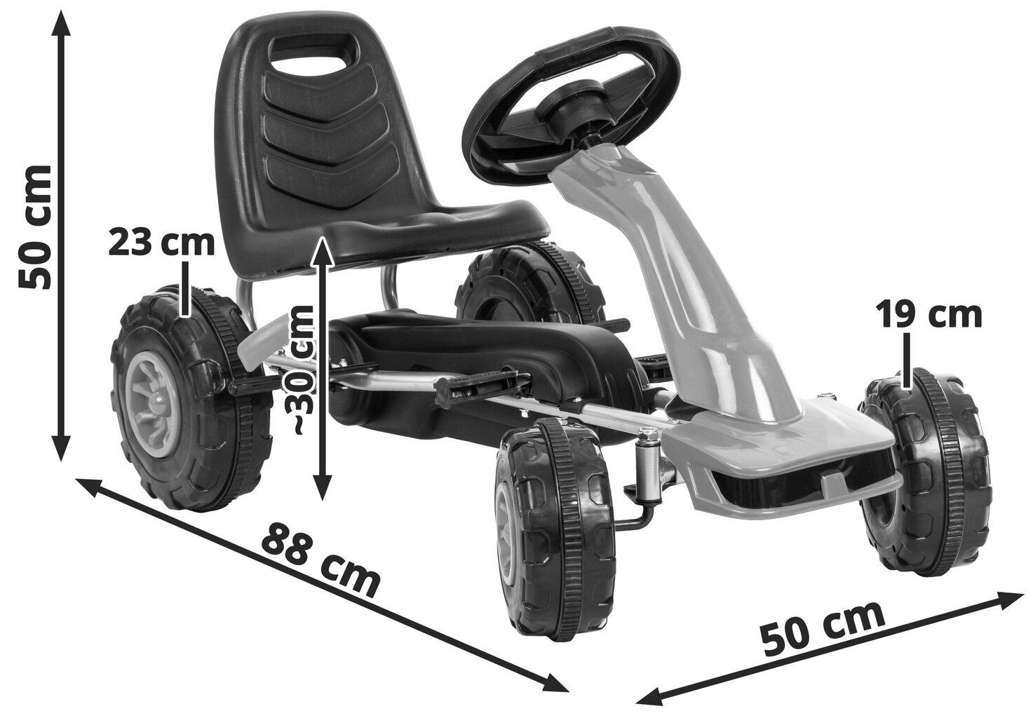 Kartings Bērniem no 3 Gadu Vecuma, Pedāļu Automašīna Zēniem un Meitenēm, Braukšana: Priekšā un Aizmugurē, Dubultā Rokas Bremze, Pelēka cena un informācija | Rotaļlietas zēniem | 220.lv