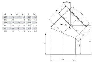 Угол для черного дымохода D200/45 цена и информация | Принадлежности для отопительного оборудования | 220.lv