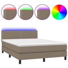 vidaXL atsperu gulta ar matraci, LED, pelēkbrūns audums, 140x190 cm цена и информация | Кровати | 220.lv