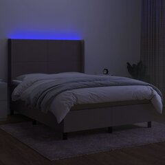 vidaXL atsperu gulta ar matraci, LED, pelēkbrūns audums, 140x190 cm cena un informācija | Gultas | 220.lv