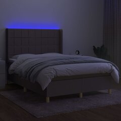 vidaXL atsperu gulta ar matraci, LED, pelēkbrūns audums, 140x190 cm cena un informācija | Gultas | 220.lv