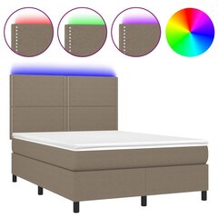 vidaXL atsperu gulta ar matraci, LED, pelēkbrūns audums, 140x190 cm цена и информация | Кровати | 220.lv