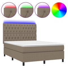 vidaXL atsperu gulta ar matraci, LED, pelēkbrūns audums, 140x190 cm цена и информация | Кровати | 220.lv